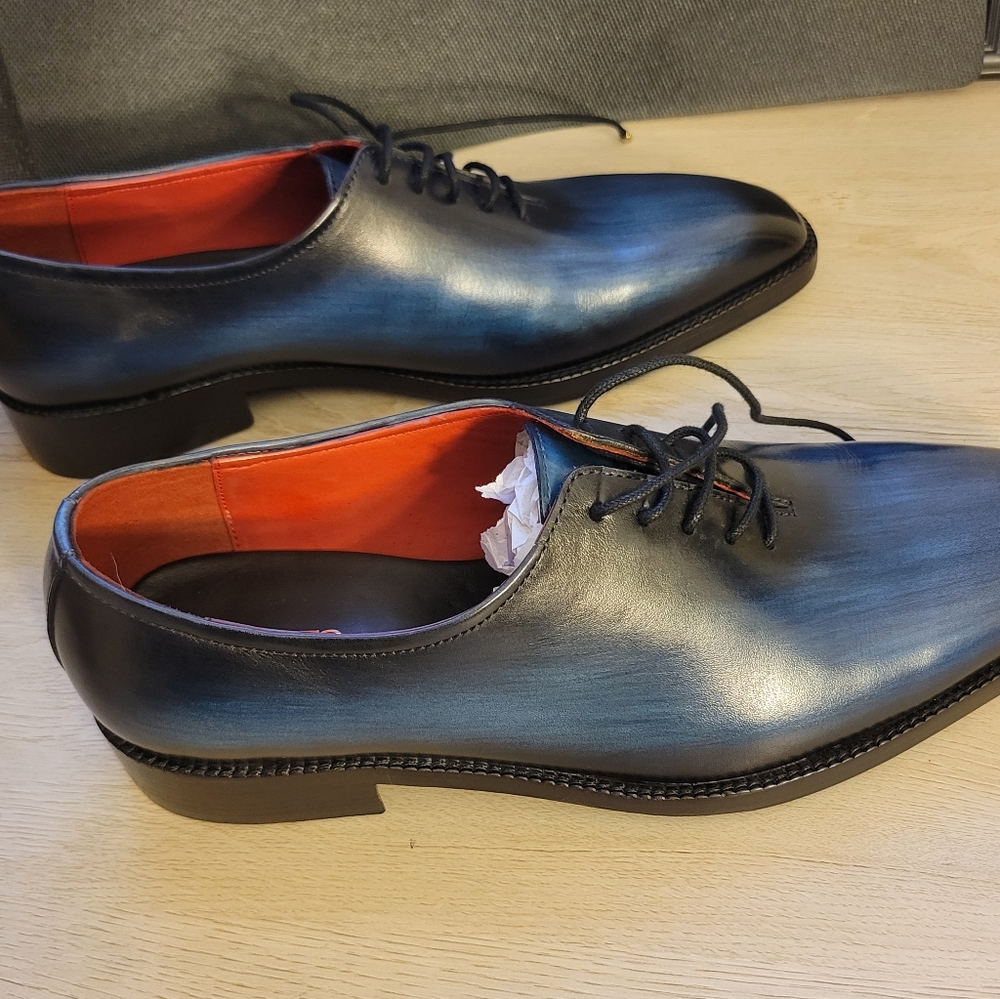 Men's Blue Leather Dress Shoes - Picture 8 of 9